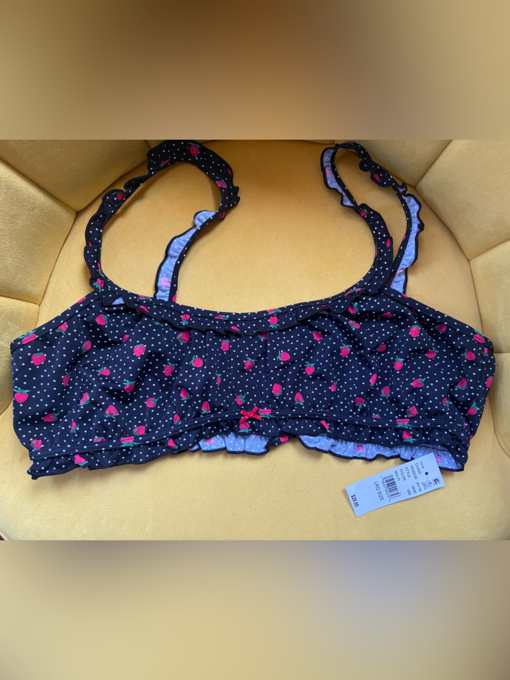 PacSun Black Polka Dot Bikini with Pink Strawberry Print